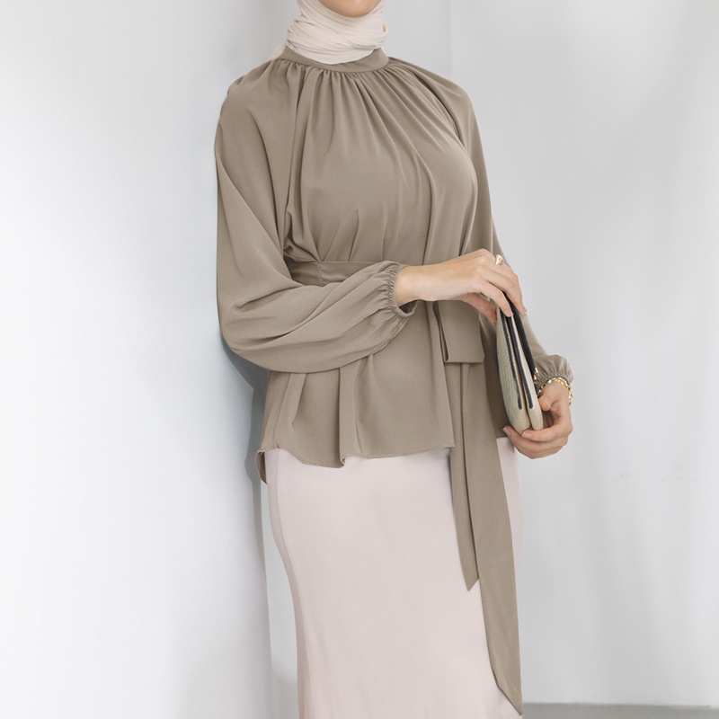 Zanzea Áo Tay Dài Phối Ren Hoa Có Thể Tháo Rời Màu Trơn Dành Cho Phụ Nữ Hồi Giáo