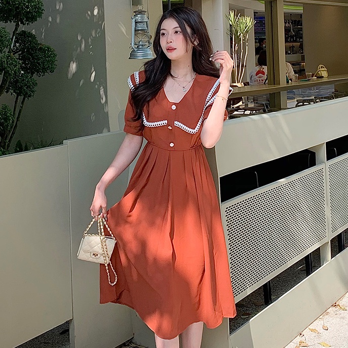 Đầm SUXI dáng chữ A tay ngắn phong cách vintage đơn giản thời trang mùa hè dành cho nữ