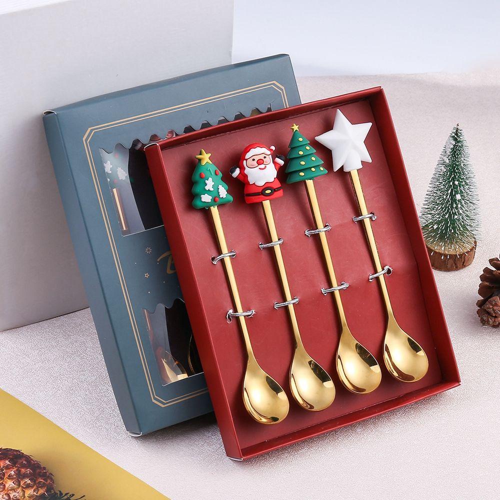 Bộ 4 / 6 Muỗng Nĩa Mạ Điện Họa Tiết Giáng Sinh Dễ Thương