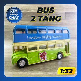 Xe bus mô hình 2 tầng 2 màu cute đồ chơi trẻ em bằng kim loại có đèn và nhạc