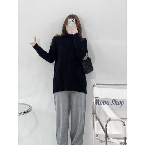 Áo len cổ lọ dài tay dáng dài lượn xoắn Ảnh thật/ sẵn