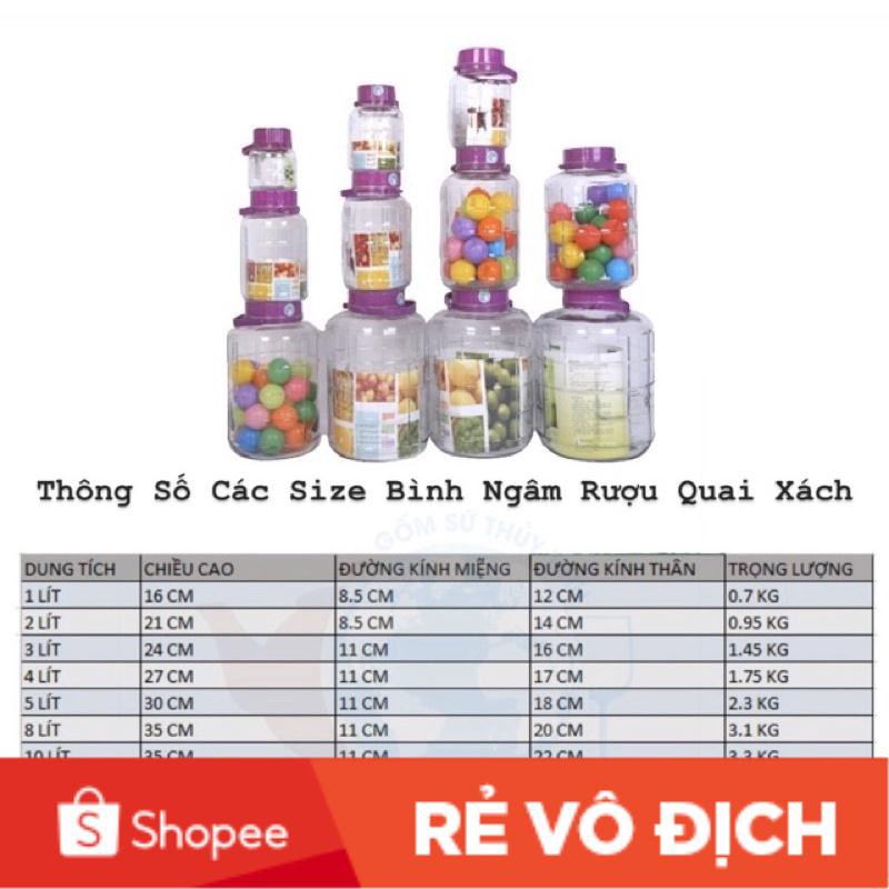 🔥[VIDEO SHOP TỰ QUAY]🔥 Bình Thuỷ Tinh Nắp Tím Có Quai Xách - Dùng Để Ngâm, Ủ - Dung Tích 2L, 3L, 5L, 8L, 10L, 16L, 20L