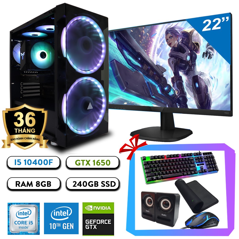 Máy tính chơi game Core I5 + Màn 22" FHD Warzone, PUBG, CS:GO, LOL, Valorant| BH 36 tháng, tặng phím chuột, pad, loa | BigBuy360 - bigbuy360.vn