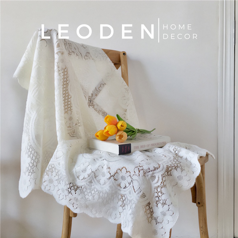 Khăn trải bàn vintage phối ren hoa màu trắng , khăn trải bàn decor – LEODEN Decor