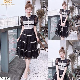Đầm ren thiết kế dáng xòe cổ tròn nơ điệu đà V1837_Đậu Studio