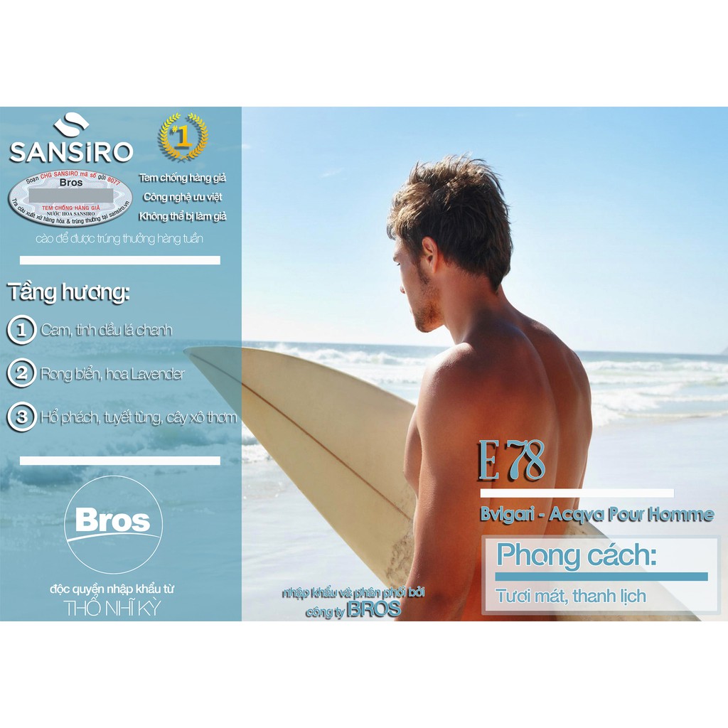 [BROS] E78 - Nước hoa Sansiro Thổ Nhĩ Kỳ 8ml cho nam