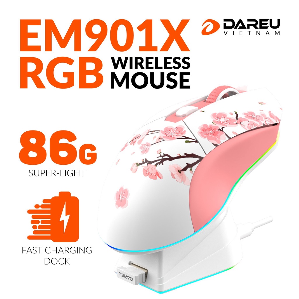 Chuột không dây Gaming DAREU EM901X RGB  - SUPERLIGHT, FAST CHARING DOCK