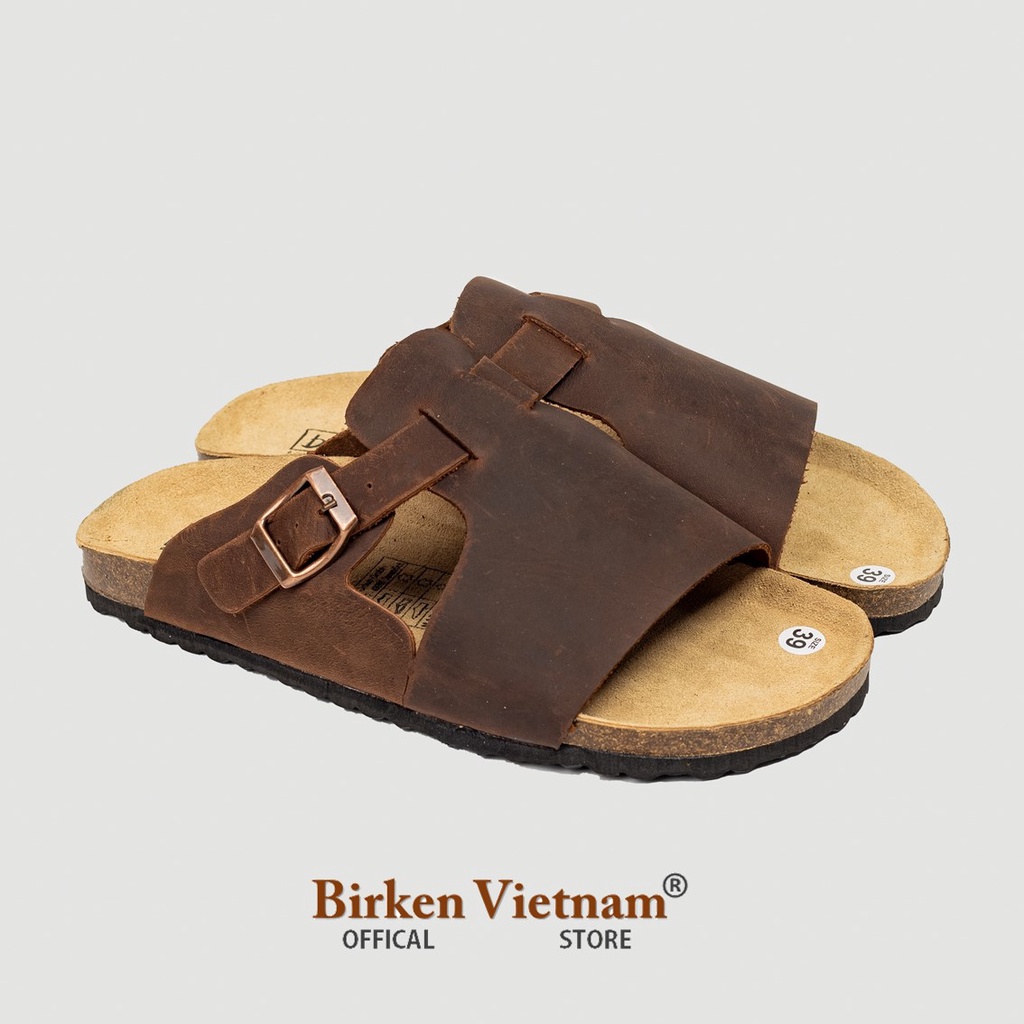 MÃ D26 DÉP DA BÒ Đế Trấu Quai Ngang Nguyên Tấm Unisex Birken Vietnam Bioline