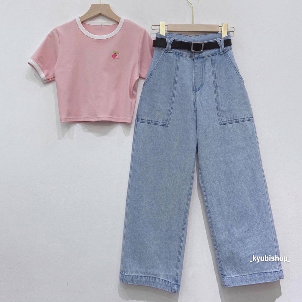 Quần Jean baggy nữ ống rộng suông Ulzzang Kyubi đai lưng cá tính [Có Bigsize, Nhiều Màu]- Jean cullote Kyubi BJR2XL
