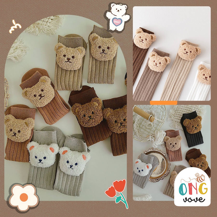 Vớ Dài Tới Đầu Gối Giữ Ấm Chân đính mặt gấuDễ Thương Cho Bé, tất dài chất liệu dầy dặn hình con gấu nhiều màu TNG