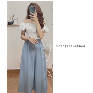Áo thun trễ vai đen trắng