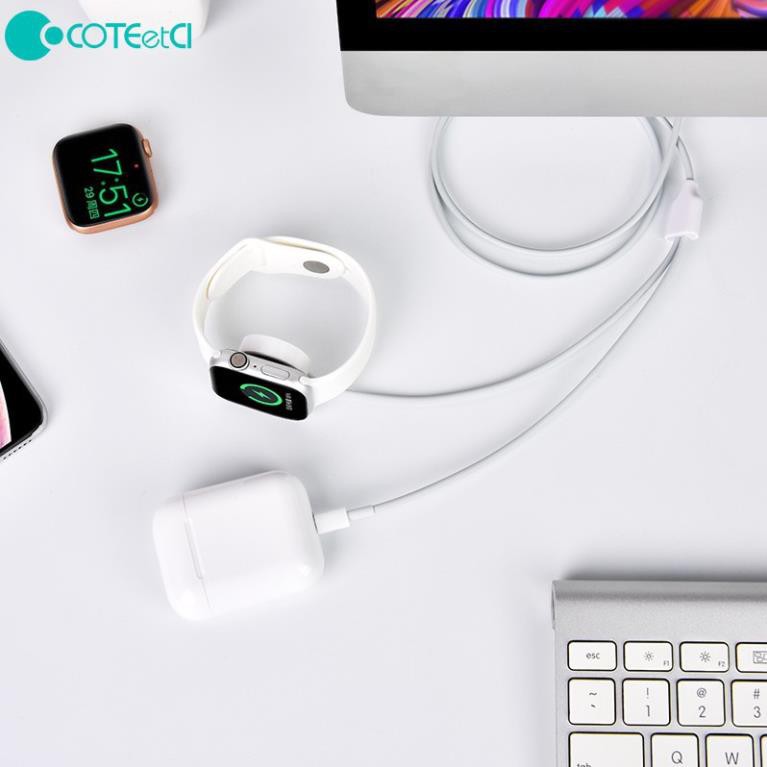 Đế sạc kiêm dây sạc Lightning mini 2 in 1 cho Apple Watch / iPhone / iPad / tai nghe AirPods / Airpods Pro hiệu Coteetci