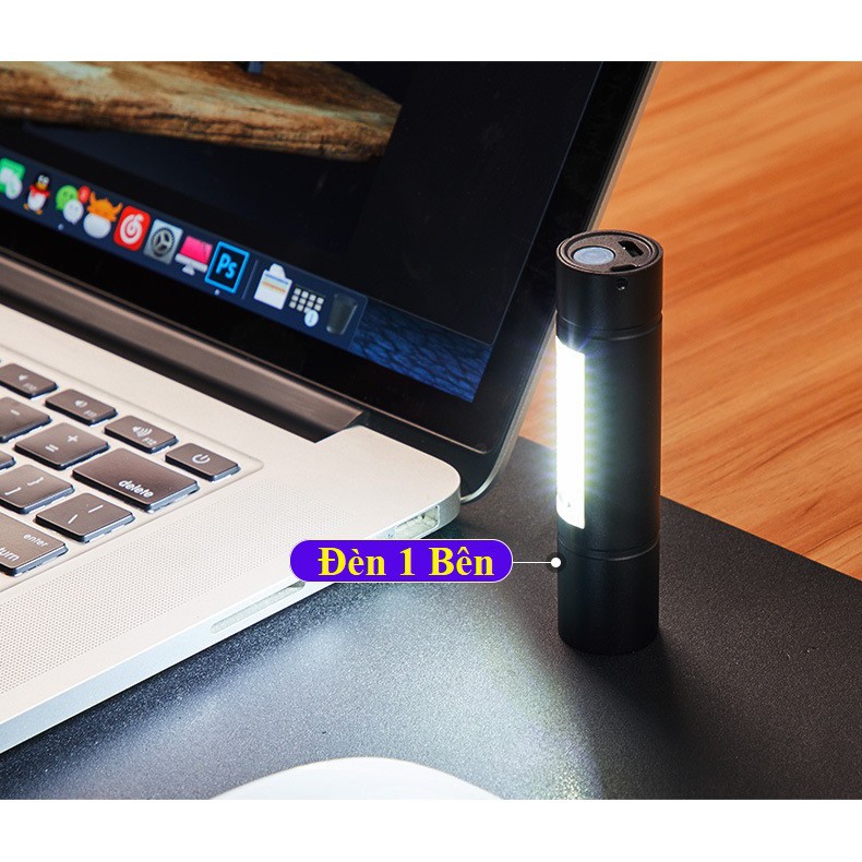 Đèn pin siêu sáng MINI , 2 trong 1 , sạc cổng usb , có led chớp , nhiều chế độ đèn - Tặng cáp sạc, dây đeo và Hộp Nhựa C