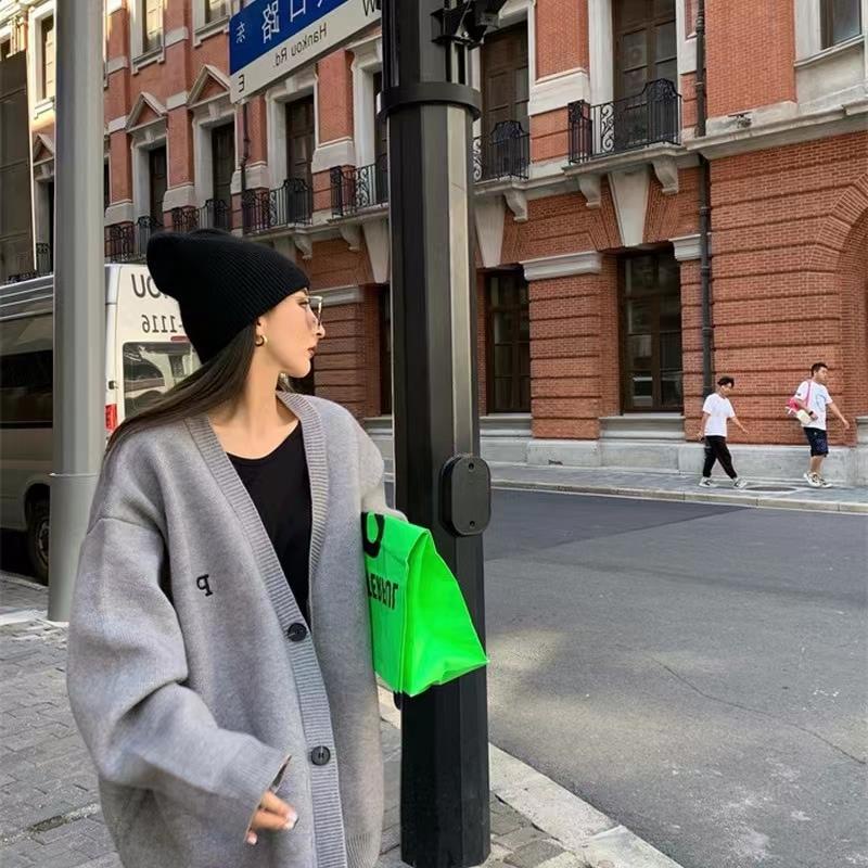 Áo Khoác Cardigan Dệt Kim Dáng Rộng In Chữ Thời Trang Mới Cho Nữ
