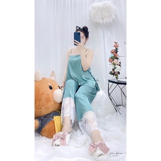 Đồ ngủ nữ lụa latin phối dây ren