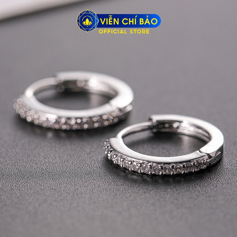 Bông tai bạc nữ hình vòng tròn đính đá Basic 14mm bạc 925 thời trang phụ kiện trang sức nữ Viễn Chí Bảo B400072x