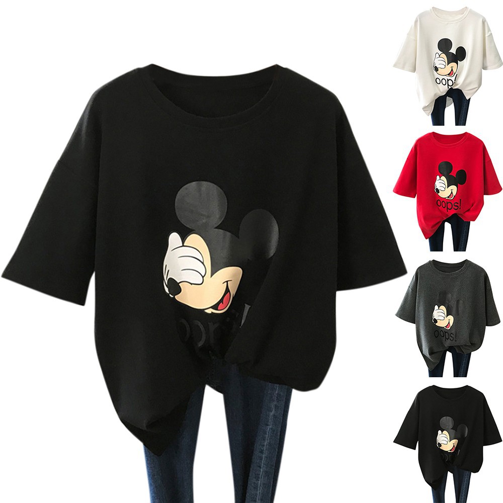Áo thun tay ngắn in họa tiết chuột Mickey phong cách Hàn Quốc thời trang