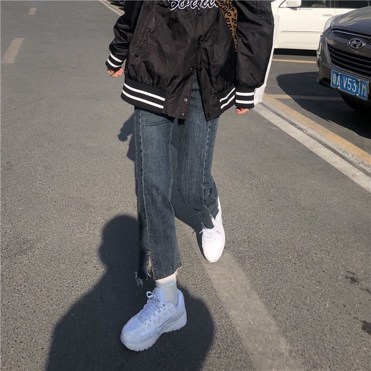 Quần Jean Dài Lưng Cao Dáng Rộng Xẻ Tà Thời Trang Mùa Thu Cho Nữ 2022