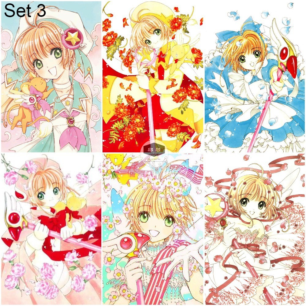 Bộ 6 Poster decal dán in hình anime Thủ Lĩnh Thẻ Bài - Cardcaptor Sakura A4, A5