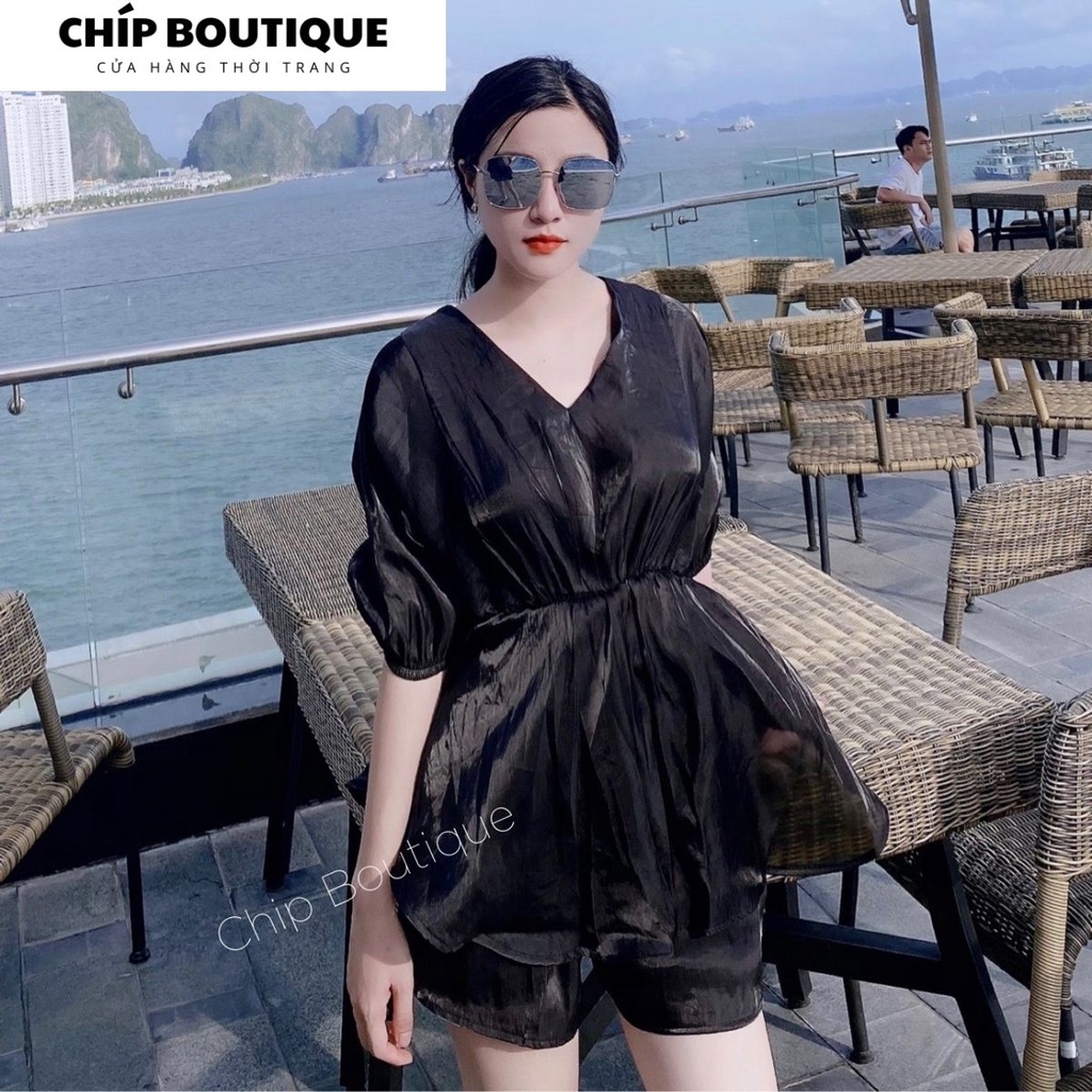 Set váy du lịch tiểu thư sang trọng, chất tơ cao cấp, mềm mịn màu Đen/ Nâu Tây  - Chíp Boutique