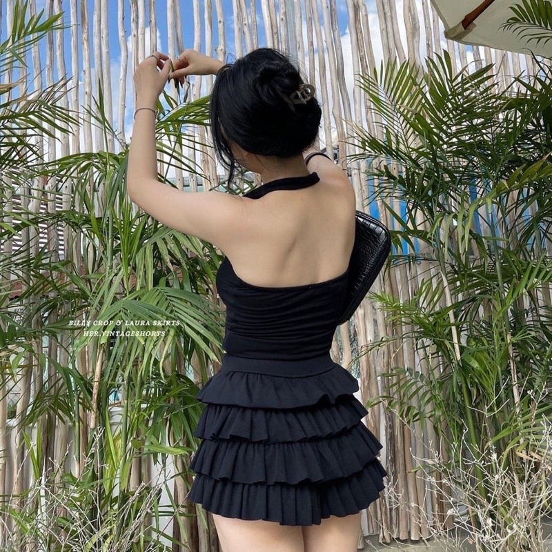 Chân váy 4 tầng hai màu đen trắng lưng chun co giãn siêu hot tóp tóp