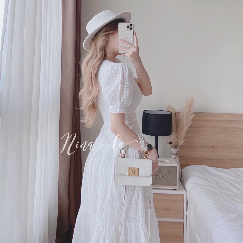 Maxi trắng lưới ô nina le