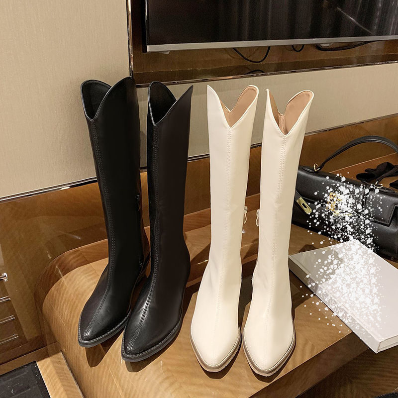 Giày Bốt Cao Gót Màu Trắng Thời Trang Vintage Anh Quốc Cho Nữ