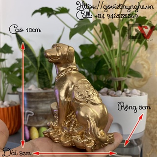 Tượng đá trang trí con chó giữ tài lộc phong thủy - Màu nhũ vàng - Cao 10cm
