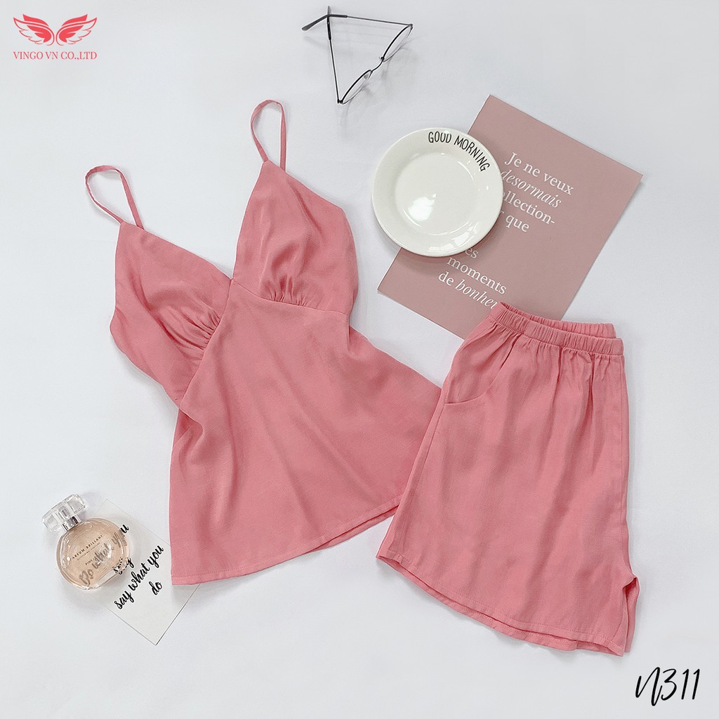 VINGO Đồ Bộ Nữ Mặc Nhà Nữ Chất Tơ Đũi Mềm Mát Áo 2 Dây Quần Cộc Trẻ Trung N311 VNGO | BigBuy360 - bigbuy360.vn