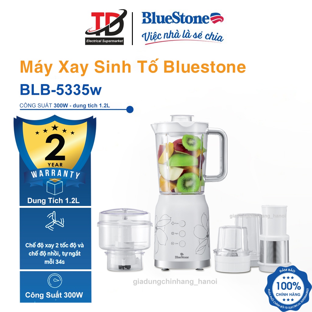 [Mã ELHAMS5 giảm 6% đơn 300K] Máy xay sinh tố Bluestone BLB-5335W, Kèm 3 Cối Đa Dụng, Bảo hành chính hãng 2 năm