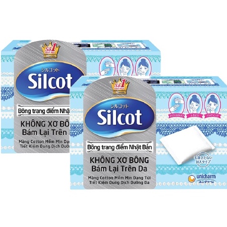 Bông tẩy trang UNICHARM Silcot cotton pad (82 miếng/1 hộp - xanh dương) [hàng có sẵn]