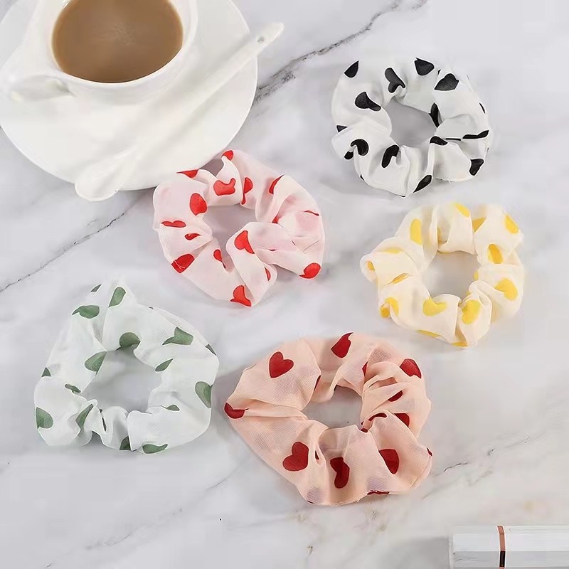 Dây Cột Tóc Bản Lớn In Họa Tiết Hoa / Heo Dễ Thương Phong Cách Nhật Hàn Cho Nữ