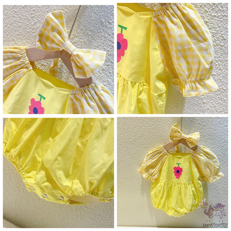 Jumpsuit Tay Phồng Màu Sắc Tương Phản Phong Cách Hàn Quốc Cho Bé Gái