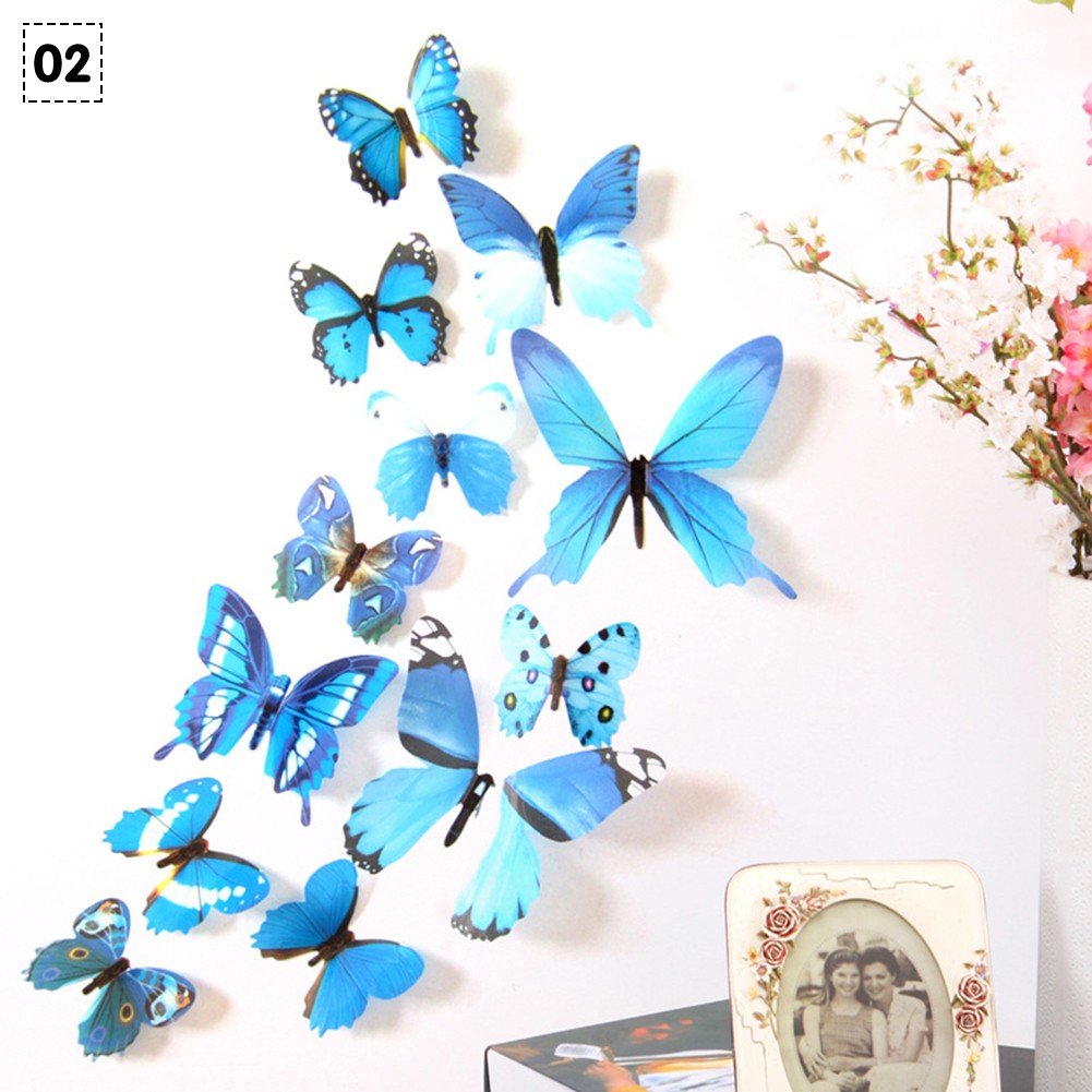 Bộ 12 con bướm 3D dán trang trí tường
