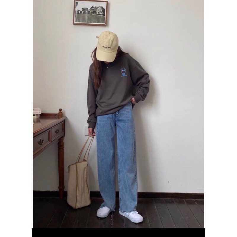 Quần jean bò ống rộng suông xuông nữ jeans cạp cao phong cách Hàn Quốc sành điệu style năm 2021j | WebRaoVat - webraovat.net.vn