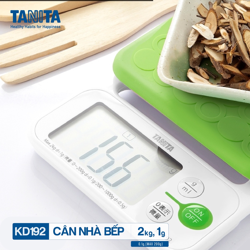 Cân tiểu ly điện tử nhà bếp Tanita KD192(2kg-0.1g),Chính hãng nhật bản,dùng làm bánh,đo chất lỏng,chính xác,nhỏ gọn