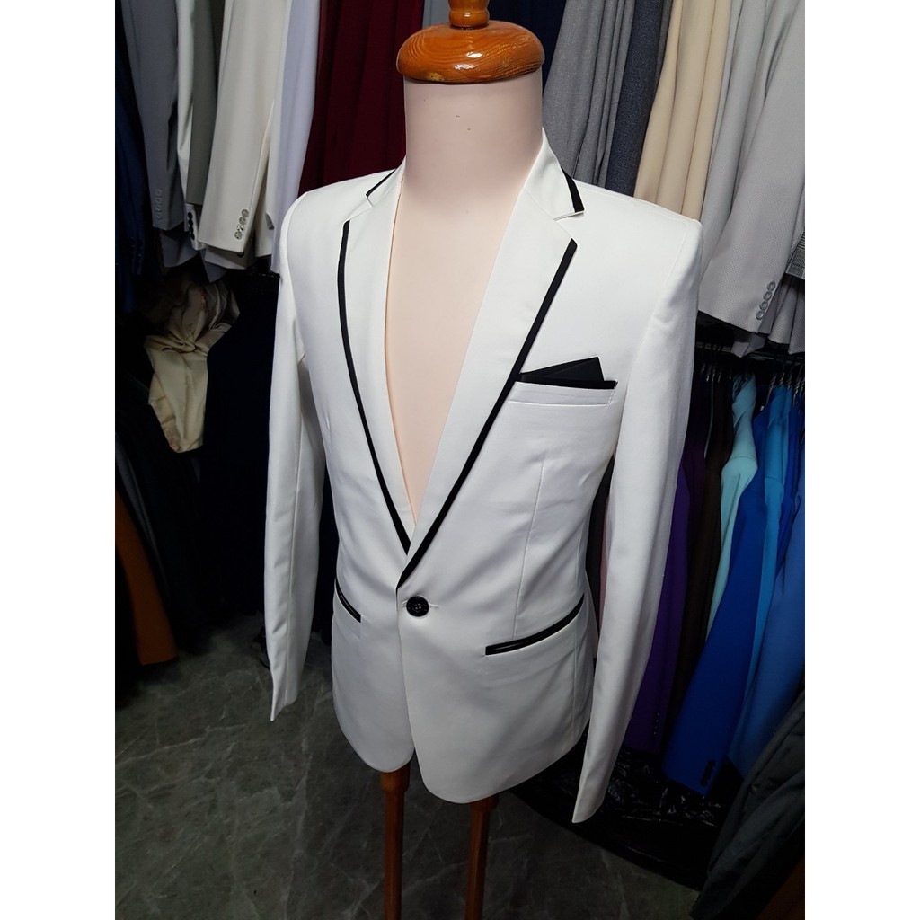 [Full Size] Bộ vest nam body kiểu trắng viền đen