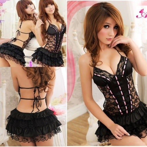 ☛☏❤Women Lace Sexy Lingerie Backless Babydoll Mini Dress Skirt Underwear + G-string | BigBuy360 - bigbuy360.vn