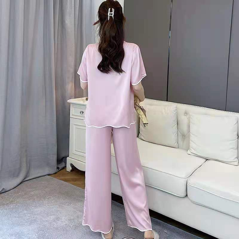 Bộ Đồ Ngủ Tay Ngắn Vải Lụa Satin Thoải Mái Thời Trang Hàn Quốc Cho Nữ