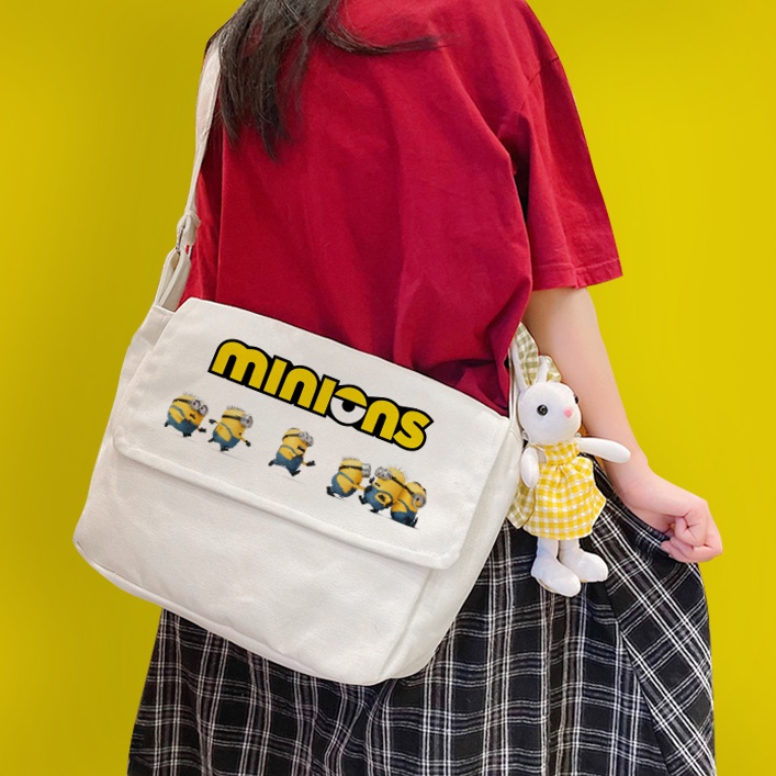 Túi Tote Đeo Chéo Vải Canvas Túi Xách Nữ Minions Phong Cách Thời Trang Ulzzang Đựng Sách Vở Học Tập