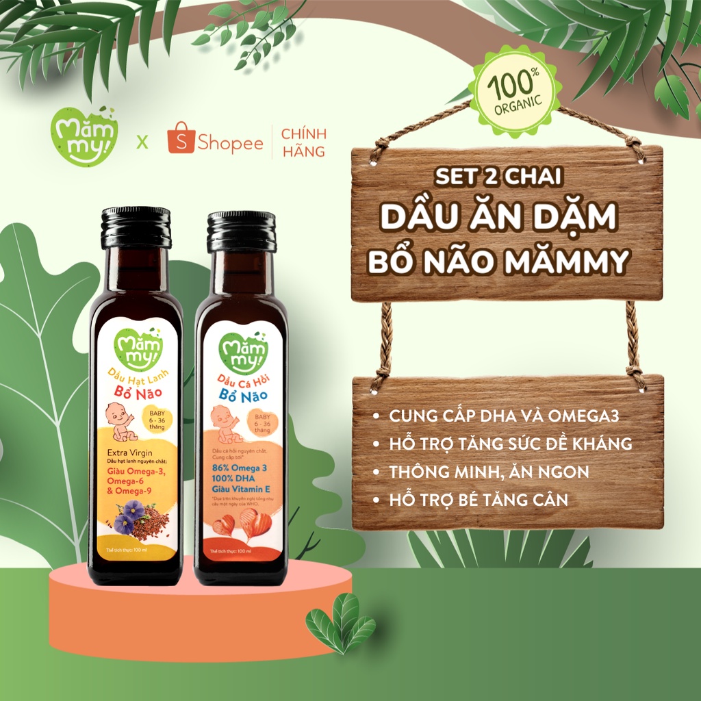 [BEST SELLER] Combo 2 Chai Dầu Ăn Dặm Hữu Cơ Bổ Não Mămmy - Dầu Cá Hồi Na Uy Và Dầu Hạt Lanh Giàu Omega 3 &amp; Vitamin