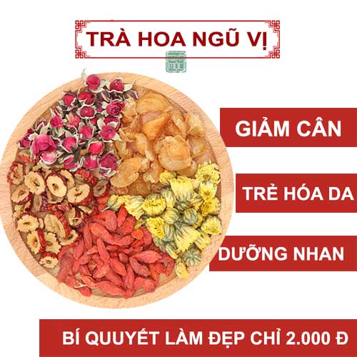 Trà hoa ngũ vị dưỡng nhan thảo dược thiên nhiên thanh lọc cơ thể giữ dáng đẹp da ngừa lão hoá tốt cho sức khoẻ