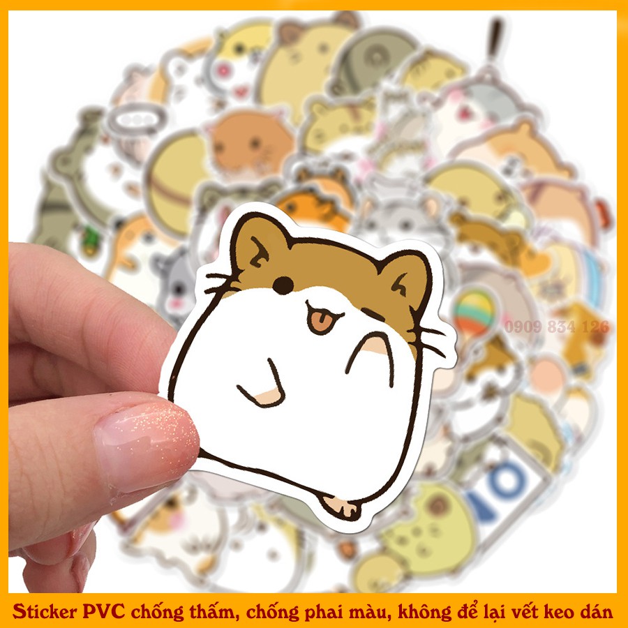 Set 50 Sticker Chuột Hamster Siêu Dễ Thương Để Dán Trang Trí Sách Vở, Sổ Tay, Nhật Ký, Xe, Mũ, Điện Thoại, Laptop