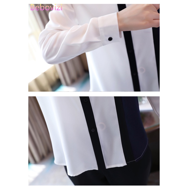 Áo sơ mi vải voan dài tay phối màu thanh lịch cho nữ