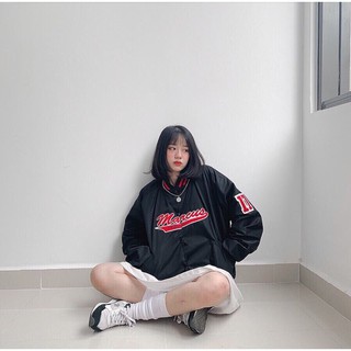 Áo Khoác Dù BOMBER MARCUS Đen Viền Đỏ Unisex