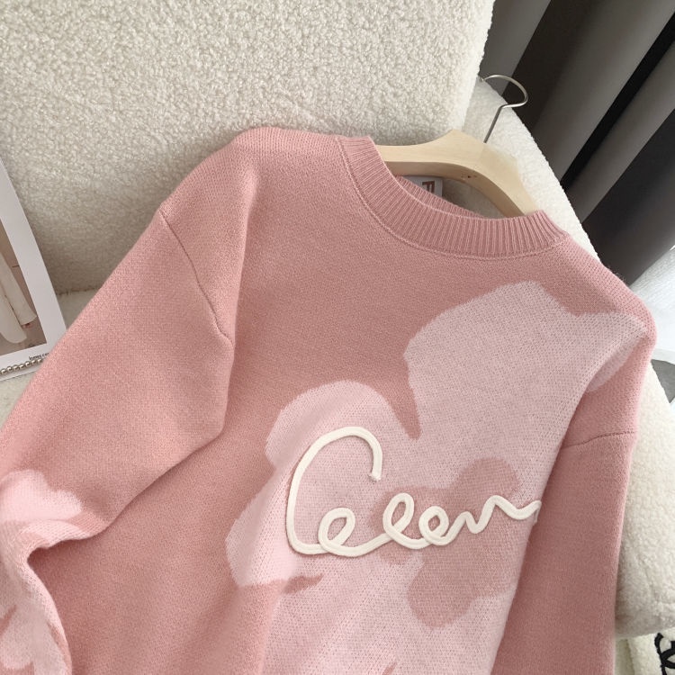 Áo sweater Mỏng Cổ Tròn Dáng Rộng In Họa Tiết Thời Trang Thu Đông Hàn Quốc Mới