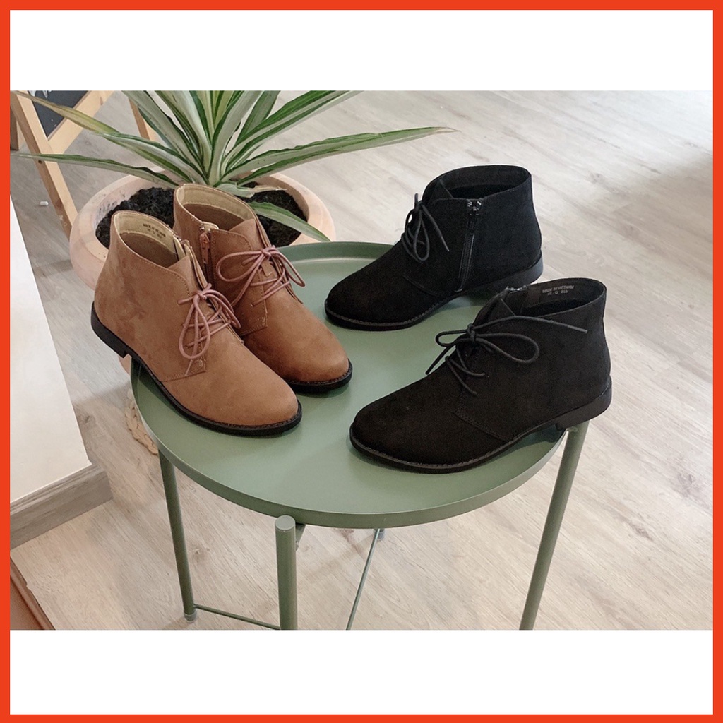 [Video quay thật] Boot Nữ Da Lộn Buộc Dây Đế Bằng Thời Trang VIP25 Pizishoes