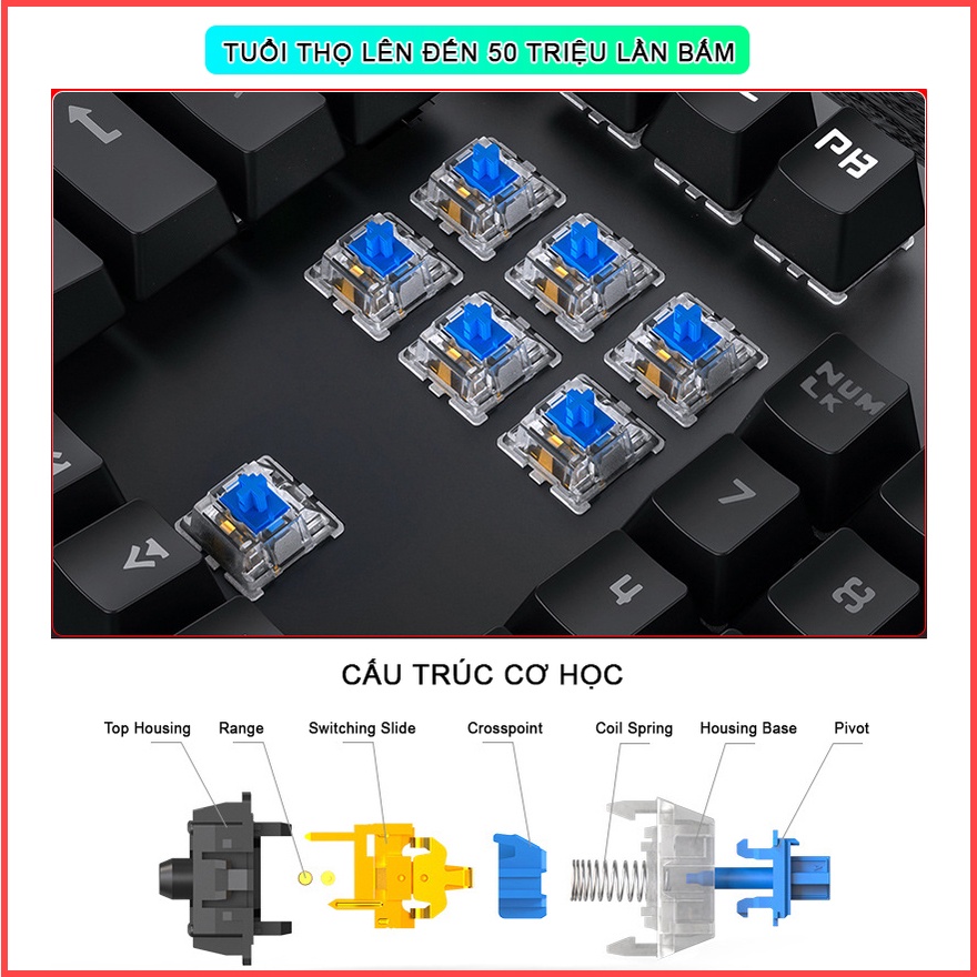 Bàn phím cơ gaming YINDIAO KZ4 nút tròn blue switch có LED RGB biến đổi phù hợp chơi game và làm việc văn phòng