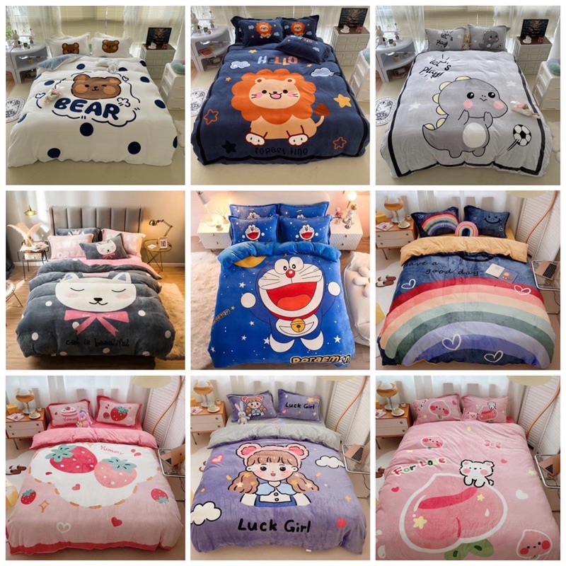 Bộ Chăn Ga Gối Nỉ Nhung Tuyết Sữa  3D Mẫu Mới 2021 dày ấm (chat chọn mẫu) | BigBuy360 - bigbuy360.vn