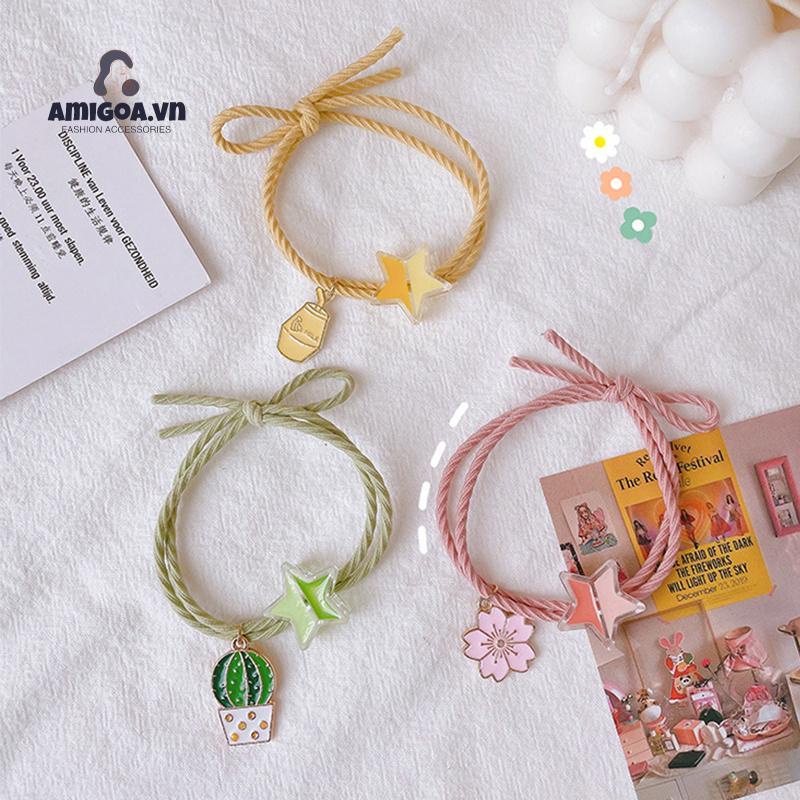 ✨✨Dây Cột Tóc Co Giãn Phối Dây Xích Họa Tiết Ngôi Sao/Cầu Vồng Hoạt Hình Đáng Yêu